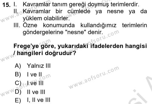 Dil Felsefesi Dersi 2021 - 2022 Yılı (Vize) Ara Sınavı 15. Soru