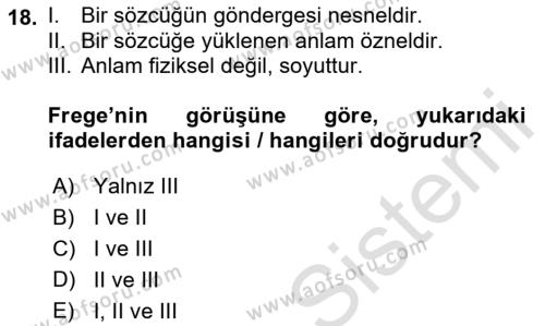 Dil Felsefesi Dersi 2021 - 2022 Yılı (Vize) Ara Sınavı 18. Soru