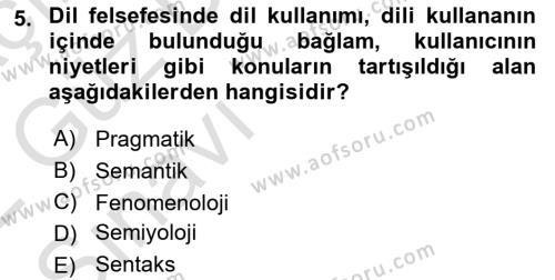 Dil Felsefesi Dersi 2021 - 2022 Yılı (Vize) Ara Sınavı 5. Soru