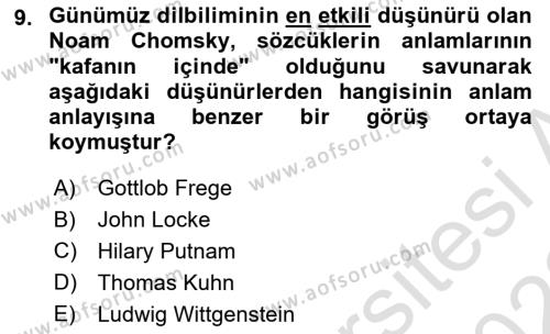 Dil Felsefesi Dersi 2021 - 2022 Yılı (Vize) Ara Sınavı 9. Soru