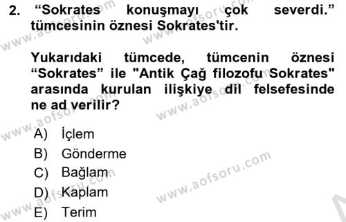 Dil Felsefesi Dersi 2021 - 2022 Yılı (Final) Dönem Sonu Sınavı 2. Soru