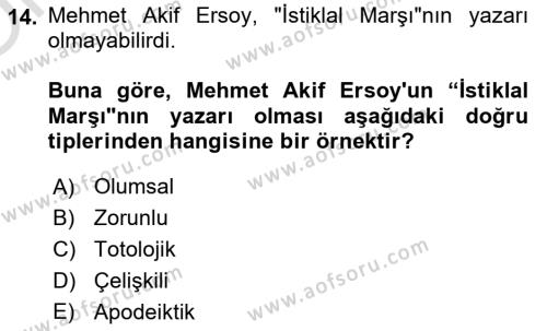 Dil Felsefesi Dersi 2021 - 2022 Yılı Yaz Okulu Sınavı 14. Soru