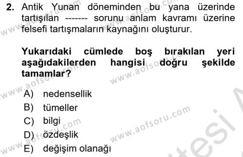 Dil Felsefesi Dersi 2021 - 2022 Yılı Yaz Okulu Sınavı 2. Soru