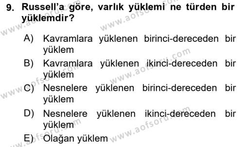 Dil Felsefesi Dersi 2021 - 2022 Yılı Yaz Okulu Sınavı 9. Soru