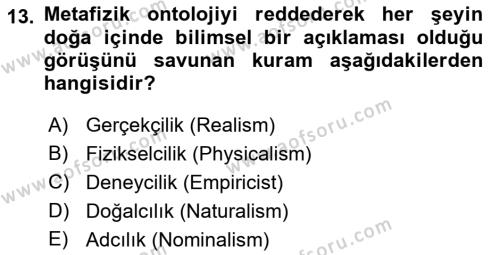 Dil Felsefesi Dersi 2022 - 2023 Yılı (Vize) Ara Sınavı 13. Soru