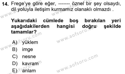 Dil Felsefesi Dersi 2022 - 2023 Yılı (Vize) Ara Sınavı 14. Soru