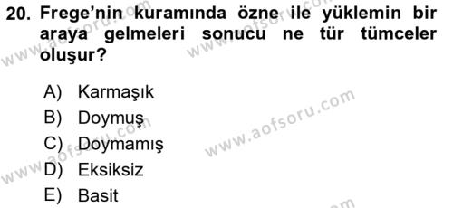 Dil Felsefesi Dersi 2022 - 2023 Yılı (Vize) Ara Sınavı 20. Soru