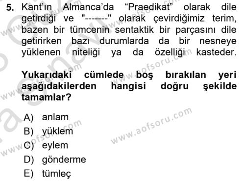 Dil Felsefesi Dersi 2022 - 2023 Yılı (Vize) Ara Sınavı 5. Soru