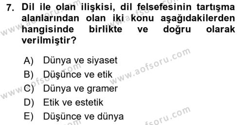 Dil Felsefesi Dersi 2022 - 2023 Yılı (Vize) Ara Sınavı 7. Soru