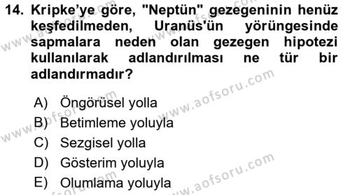 Dil Felsefesi Dersi 2022 - 2023 Yılı (Final) Dönem Sonu Sınavı 14. Soru