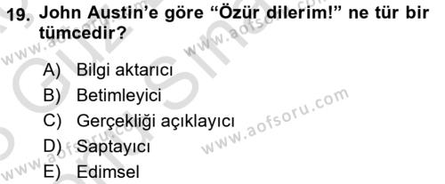 Dil Felsefesi Dersi 2022 - 2023 Yılı (Final) Dönem Sonu Sınavı 19. Soru