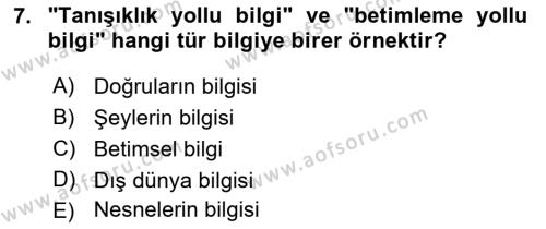 Dil Felsefesi Dersi 2022 - 2023 Yılı (Final) Dönem Sonu Sınavı 7. Soru