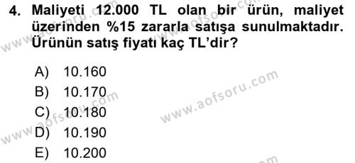 Finans Matematiği Dersi 2018 - 2019 Yılı 3 Ders Sınavı 4. Soru