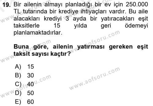 Finans Matematiği Dersi 2018 - 2019 Yılı (Vize) Ara Sınavı 19. Soru