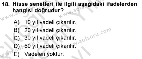 Finans Matematiği Dersi 2020 - 2021 Yılı Yaz Okulu Sınavı 18. Soru