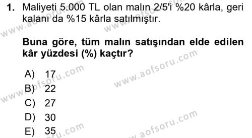 Finans Matematiği Dersi 2021 - 2022 Yılı (Vize) Ara Sınavı 1. Soru