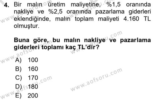 Finans Matematiği Dersi 2021 - 2022 Yılı (Vize) Ara Sınavı 4. Soru