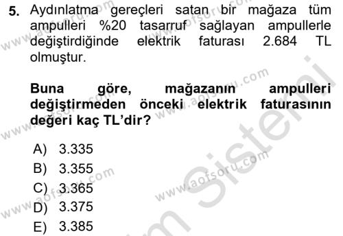 Finans Matematiği Dersi 2021 - 2022 Yılı (Vize) Ara Sınavı 5. Soru