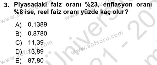 Finans Matematiği Dersi 2021 - 2022 Yılı (Final) Dönem Sonu Sınavı 3. Soru