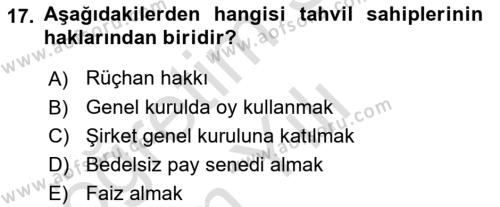 Finans Matematiği Dersi 2021 - 2022 Yılı Yaz Okulu Sınavı 17. Soru