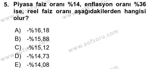 Finans Matematiği Dersi 2021 - 2022 Yılı Yaz Okulu Sınavı 5. Soru