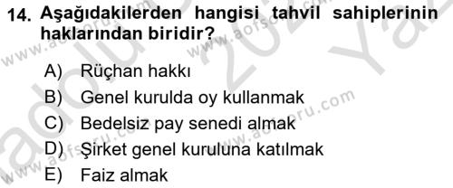 Finans Matematiği Dersi 2022 - 2023 Yılı Yaz Okulu Sınavı 14. Soru