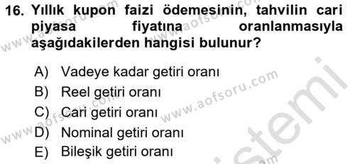 Finans Matematiği Dersi 2022 - 2023 Yılı Yaz Okulu Sınavı 16. Soru