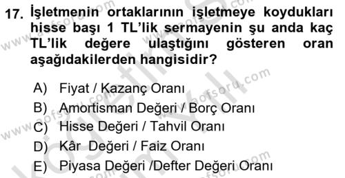 Finans Matematiği Dersi 2022 - 2023 Yılı Yaz Okulu Sınavı 17. Soru