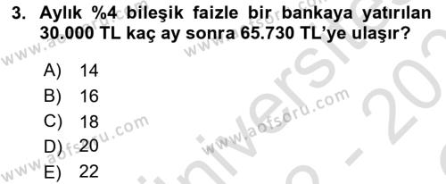 Finans Matematiği Dersi 2022 - 2023 Yılı Yaz Okulu Sınavı 3. Soru