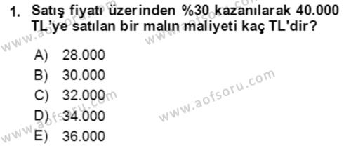 Finans Matematiği Dersi 2023 - 2024 Yılı Yaz Okulu Sınavı 1. Soru