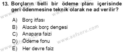 Finans Matematiği Dersi 2023 - 2024 Yılı Yaz Okulu Sınavı 13. Soru