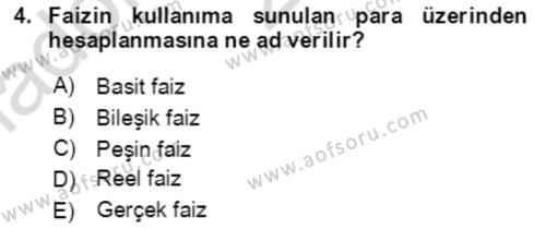 Finans Matematiği Dersi 2023 - 2024 Yılı Yaz Okulu Sınavı 4. Soru