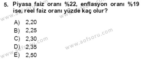 Finans Matematiği Dersi 2023 - 2024 Yılı Yaz Okulu Sınavı 5. Soru