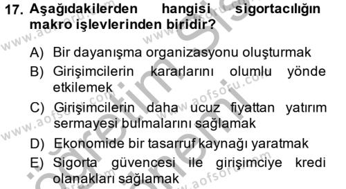 Finansal Kurumlar Dersi 2013 - 2014 Yılı (Final) Dönem Sonu Sınavı 17. Soru