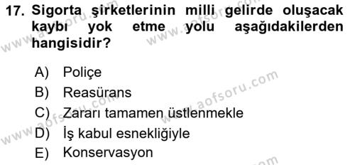 Finansal Kurumlar Dersi 2018 - 2019 Yılı 3 Ders Sınavı 17. Soru