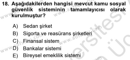 Finansal Kurumlar Dersi 2018 - 2019 Yılı 3 Ders Sınavı 18. Soru