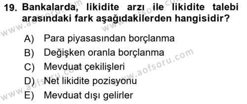 Finansal Kurumlar Dersi 2018 - 2019 Yılı 3 Ders Sınavı 19. Soru