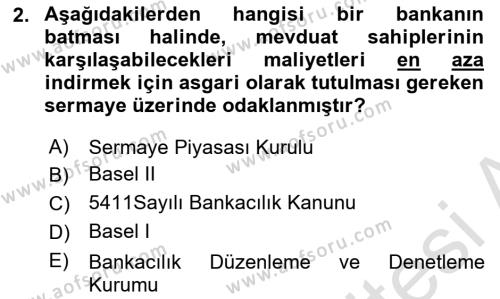 Finansal Kurumlar Dersi 2018 - 2019 Yılı 3 Ders Sınavı 2. Soru