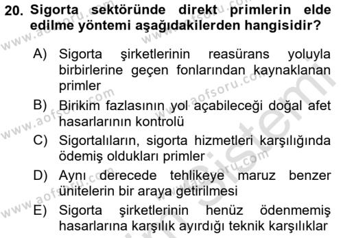 Finansal Kurumlar Dersi 2018 - 2019 Yılı 3 Ders Sınavı 20. Soru