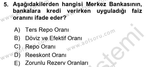 Finansal Kurumlar Dersi 2018 - 2019 Yılı 3 Ders Sınavı 5. Soru