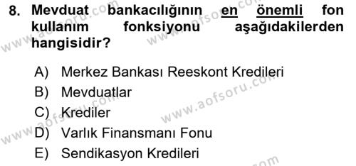 Finansal Kurumlar Dersi 2018 - 2019 Yılı 3 Ders Sınavı 8. Soru