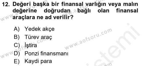 Finansal Kurumlar Dersi 2018 - 2019 Yılı (Vize) Ara Sınavı 12. Soru