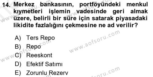 Finansal Kurumlar Dersi 2018 - 2019 Yılı (Vize) Ara Sınavı 14. Soru