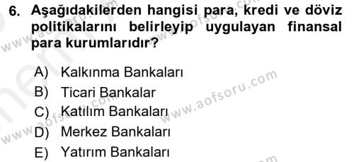 Finansal Kurumlar Dersi 2018 - 2019 Yılı (Vize) Ara Sınavı 6. Soru