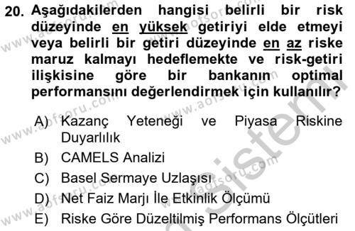 Finansal Kurumlar Dersi 2018 - 2019 Yılı Yaz Okulu Sınavı 20. Soru