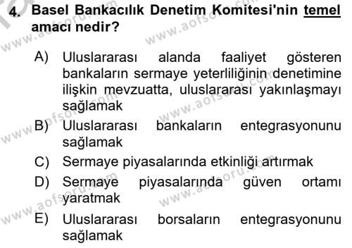 Finansal Kurumlar Dersi 2018 - 2019 Yılı Yaz Okulu Sınavı 4. Soru