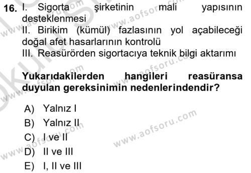 Finansal Kurumlar Dersi 2020 - 2021 Yılı Yaz Okulu Sınavı 16. Soru