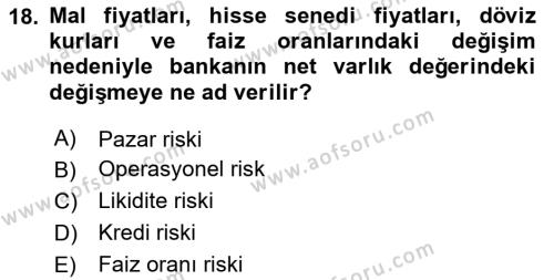 Finansal Kurumlar Dersi 2020 - 2021 Yılı Yaz Okulu Sınavı 18. Soru