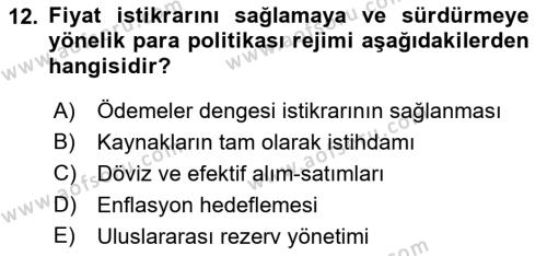 Finansal Kurumlar Dersi 2021 - 2022 Yılı (Vize) Ara Sınavı 12. Soru