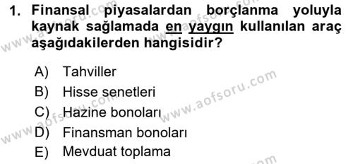 Finansal Kurumlar Dersi 2021 - 2022 Yılı (Final) Dönem Sonu Sınavı 1. Soru